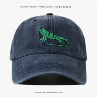 Topi Baseball 6 Panel Unisex Empat Musim 100% Katun Kain Dicuci Bordir Motif Kadal Gaya Kasual Modis