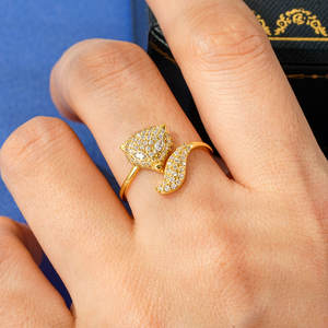 Anillo de Zirconia Cúbica 5A Ajustable Unisex Estilo Hip Hop, Chapado en Oro, Clásico, Moderno, Brillante, con Diseño de Zorro para Mujer - Product Image 3