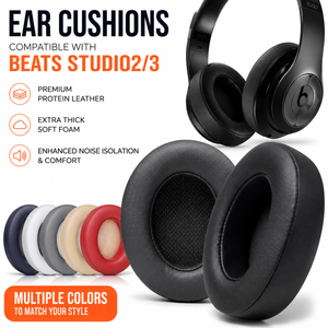 Coussinets de remplacement pour écouteurs <span class=keywords><strong>Beats</strong></span> <span class=keywords><strong>Studio</strong></span> 2/3 filaires/sans fil, en cuir protéiné souple, oreillettes confortables pour <span class=keywords><strong>Studio</strong></span> 2/3 - Product Image 1