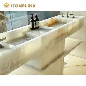 Luxury Stone Backlit White Onyx Slabs With Gold Veins Natural White Onyx For Villa Wall Bathroom Design