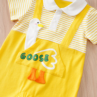 Baju Kodok Bayi Lucu Motif Bebek 100% Katun Lengan Pendek Bergaris Model Polo untuk Bayi Baru Lahir, Musim Panas, Balita, dan Anak-anak