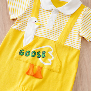 Tutina Estiva <span class=keywords><strong>per</strong></span> Neonati e Bambini, Personalizzata con Simpatico Disegno di Anatra, 100% Cotone, Manica Corta, a Righe, Stile <span class=keywords><strong>Polo</strong></span> - Product Image 3