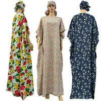 Nouvelle Robe Musulmane 2023 pour Femmes Africaines, Robe Abaya Dashiki à Manches Courtes Imprimé Floral en Polyester Coton, Coupe Ample Avec Foulard