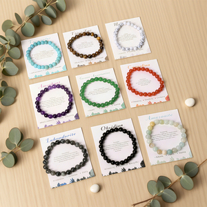Bracelet en perles de cristal naturel personnalisé de haute qualité avec logo, bracelet en pierres précieuses avec cartes pour la décoration - Product Image 3