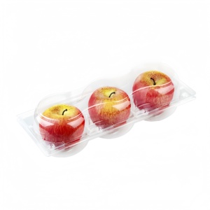 Clear PET 3-Cell Fruit Container Apple Clamshell Packaging Caja de plástico desechable con tapa con bisagras, embalaje ligero - Product Image 1