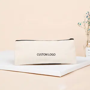 Wholesale Cotton Small Cosmetic Makeup Pencil Case Bag Zipper Pouch Logo Blank Canvas Fashion Zipper Case With 8 Pockets Letter