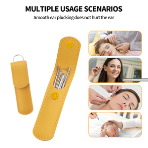 6 uds cuchara de oreja palo de limpieza en <span class=keywords><strong>espiral</strong></span> Kit de eliminación de <span class=keywords><strong>cera</strong></span> de los oídos Herramientas de limpieza de oídos de acero con estuche de cuero - Product Image 5