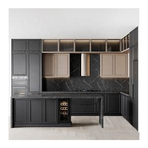 Set Completo di Arredamento Moderno per Cucina Nera di Design con Mobili Modulari in Alluminio e Legno Massello - Product Image 5