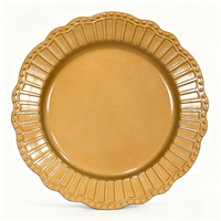 Assiette décorative en plastique PP avec revêtement en poudre dorée, bord festonné perlé, pour banquets, mariages, décorations de table de fêtes