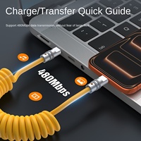 Cable USB-C de Aleación de Aluminio de Alta Calidad de 100W, Diseño en Espiral, Anti-Enredos, Carga Rápida de Datos para iOS, Auto y Computadora