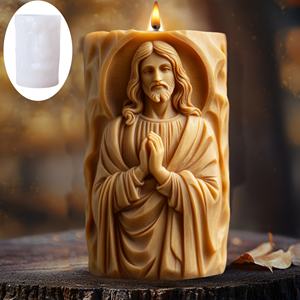 अलंकार आध्यात्मिक कला शिल्प मोल्डसाइकल रेसिन कास्टिंग प्रार्थना के लिए जेसस प्रतिमा राहत बेलनाकार एपॉक्सी राल मोमबत्ती मोल्ड - Product Image 4