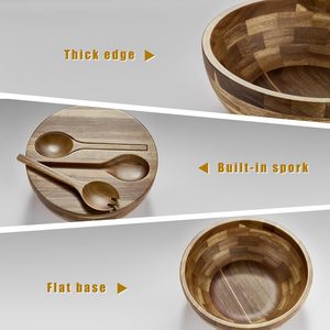 Saladier en bois d'acacia avec couvercle <span class=keywords><strong>Ustensiles</strong></span> en bois d'acacia pour fruits, salades et légumes, ensemble de bols à <span class=keywords><strong>salade</strong></span> en bois 4 pièces - Product Image 3
