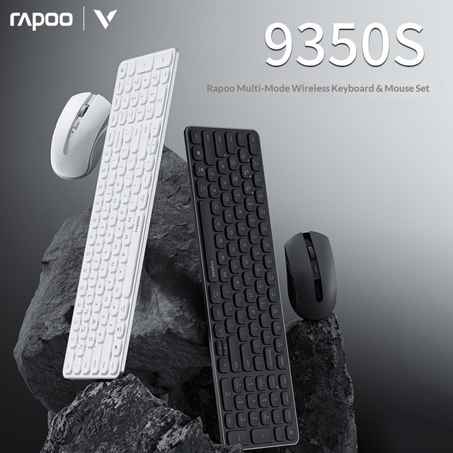 Rapoo 9350S Multi Mode Wireless Keyboard Mouse Set Ultra Slim 99 Keys 5.3mm 2400DPI 240H Battery for Office PC Laptop