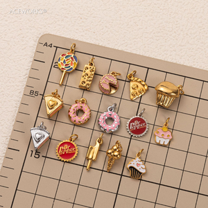 Sweet Treats Charms | 18K PVD Gold Stainless Steel Enamel Dessert Pendants | Food & Drink: Cupcake,Donut Ice Cream Cake, Cola - Product Image 6