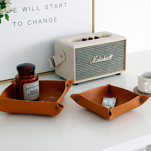 <span class=keywords><strong>Vassoi</strong></span> portaoggetti in pelle PU pronti per la spedizione, vassoio decorativo per dadi, vassoio pieghevole per monete e chiavi - Product Image 4