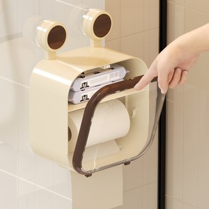 Suction Cup <b>Tissue</b> Box Wall Mounted No Drilling Toilet <b>Paper</b> Holder Rectangular Multipurpose Storage Rack Small And Large Size - Product Image 4