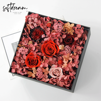 Vente chaude De Luxe Réel Naturel Boîte Carrée Fleur Séchée Préservé Hortensia Fleur Éternelle Rose Boîte-Cadeau Pour La Saint Valentin Cadeau