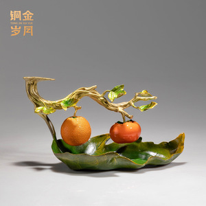 Copper And Gold Years Persimmon Copper Ornament Brass <b>Decorative</b> <b>Plate</b> Chinese Style Living Room Decoration - Product Image 2