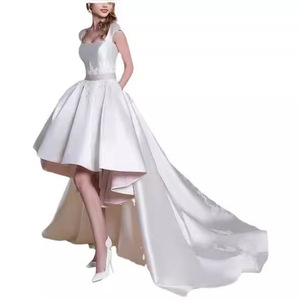 Satin Wedding Dress High Low Sweetheart Neckline White Polyester Fiber Banquet Nature Photoshoot Travel Photography - Product Image 5