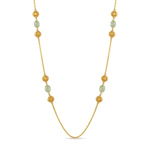 Collier Mala antique en argent 925 avec perles vert clair, longue chaîne traditionnelle, bijoux ethniques pour femmes - Product Image 1