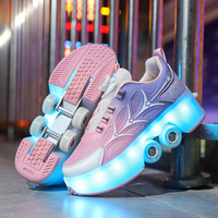 Chaussures de course pour enfants avec LED, respirantes, patins à roulettes pour enfants, semelle extérieure en TPR, tige en PU, doublure en mesh pour garçons et filles