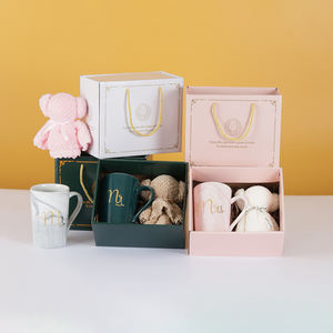Ensemble de tasses en céramique écologiques DD2184 pour mariage, baby shower, avec couvercle alimentaire, boîte cadeau avec logo personnalisé - Product Image 1