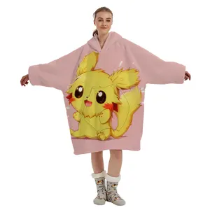 Personalized Customized Cute Anime Thick 230gsm Soft Warm Wearable Full Body Oversized Hooded Hoodie Blanket