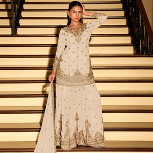 Conjunto de Choli Salwar Kameez Bordado para Mujer, Reversible, Sin Arrugas, con Lentejuelas y Remaches, de Seda Chinon, Largo Regular, de Secado Rápido, para Fiesta, Talla XXL - Product Image 1