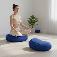 Coussin de méditation réglable en coques de sarrasin, forme croissant, portable, type Zafu, avec housse amovible pour la pratique du yoga et l'usage quotidien