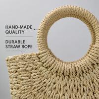 Sac à main en paille tressée sans couture personnalisé pour femme, grand sac fourre-tout demi-lune avec anse ronde, sac de plage bohème d'été