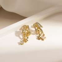 Boucles d'oreilles tendance SUMMLY, romantiques, en forme de lune et d'étoile, avec pompon, plaquées or 18 carats, en acier inoxydable, zircon, hypoallergéniques, bijoux pour femmes, pour les fêtes