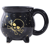 En stock – Tasse en céramique Halloween à thème sorcière de dessin animé et design croix et os pour le Jour des Morts – Tasse à café et à lait
