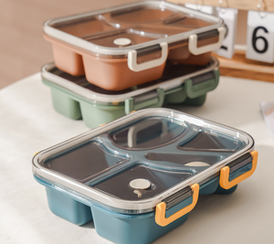 Caja Bento de plástico portátil sin BPA de 900ml, contenedor de almuerzo de <span class=keywords><strong>4</strong></span> compartimentos con <span class=keywords><strong>cuchara</strong></span> plegable - Product Image 6