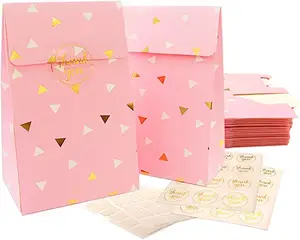 Custom Paper Goodie Bags Party Favor Bags Pink Treat Bags with Gold Foil for Parties Baby Shower Wedding