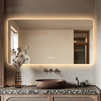 Cermin Kamar Mandi Pintar Anti-Kabut dengan Pemanas, LED Backlit Oval, Tampilan Waktu, Bingkai Aluminium Alloy, Rating IP44, Desain Grafis