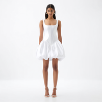Nouvelle Robe Mini Élégante Blanche à Col Carré, Jupe Bouffante à Baleines, Ourlet Ballon en Satin, Robe d'Été Personnalisée pour Femme