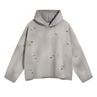 Hoodie Vintage Acid Wash Pink Robek Distressed Oversized Pullover Streetwear Unisex Sweatshirt Berkerudung