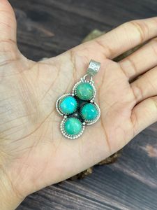 สร้อยคอเงินแท้ทำมือประดับด้วยพลอยคิงแมนเทอร์ควอยซ์ สไตล์สำหรับผู้หญิง - Product Image 3