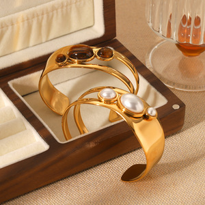 TD High Quality 18K Gold Plated Stainless Steel Open Cuff Bangle Tarnish Resistant Women's Fashion Statement Jewelry Wholesale - Product Image 2