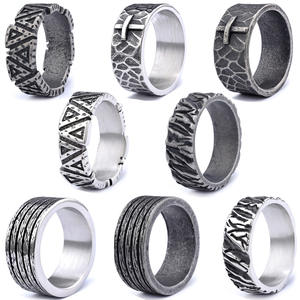 欧州アメリカ人ユニセックスリングクロスボーダーチタン鋼バイキング垂直粒テクスチャ新製品在庫ステンレス鋼 - Product Image 3
