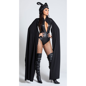 <span class=keywords><strong>Disfraz</strong></span> de bruja Cosplay mujeres adultas disfraces de Halloween vestido negro malvado sombrero de cuerno traje sombrero casco capucha - Product Image 6