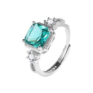 Bague de mariage ajustable en moissanite et zircon, style cube de sucre, 2 carats, imitation Paraiba colorée - Product Image 5
