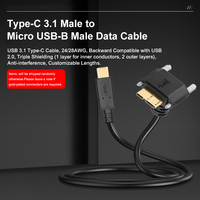Câble USB3.1 Gen1 Type-C vers Micro USB-B mâle plaqué or avec gaine en PVC anti-interférence 10 Gbps, vis de fixation pour caméra
