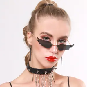 DDA75 женские индивидуальные очки в стиле хип-хоп маленькие металлические забавные солнцезащитные очки без оправы новые модные солнцезащитные очки в виде ангельских крыльев