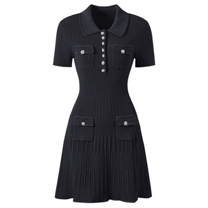 Elegante Abito Mini in <span class=keywords><strong>Maglia</strong></span> da Donna, Manica Corta, Collo a Polo, Bottoni Gioiello, <span class=keywords><strong>Vestito</strong></span> a Linea A, Chic per Ufficio e Casual, <span class=keywords><strong>Outfit</strong></span> da Donna - Product Image 5