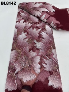 Vestido de Novia de Encaje con Cuentas Aso Ebi Ecológico y a la Moda, Colorido y Brillante, Encaje Francés, 100% Poliéster, Pedido Mínimo - Product Image 2