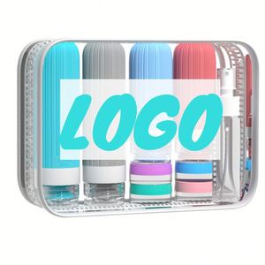 Ensemble de 15 flacons de voyage portables en silicone avec logo personnalisé, rechargeables, pour shampoing et gel douche - Product Image 1