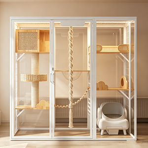 Villa con Logotipo Personalizado, Estructura Desmontable, Multi-Cueva, Marco Blanco de Madera para Almacenamiento y Cría de Múltiples Gatos - Product Image 4