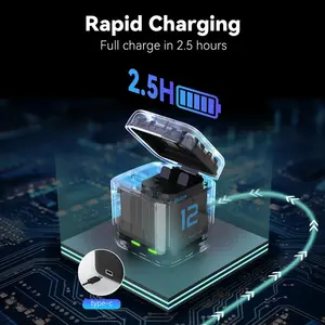 <span class=keywords><strong>TELESIN</strong></span> pour Hero 12/11/10/9 Boîte de charge rapide 3-en-1 1750mAh avec stockage de cartes TF et batterie - Product Image 3