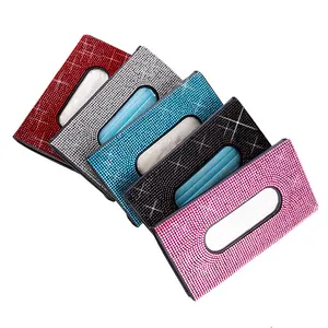 Crystal Car Tissue Holder PU Leather Sun Visor Napkin Holder